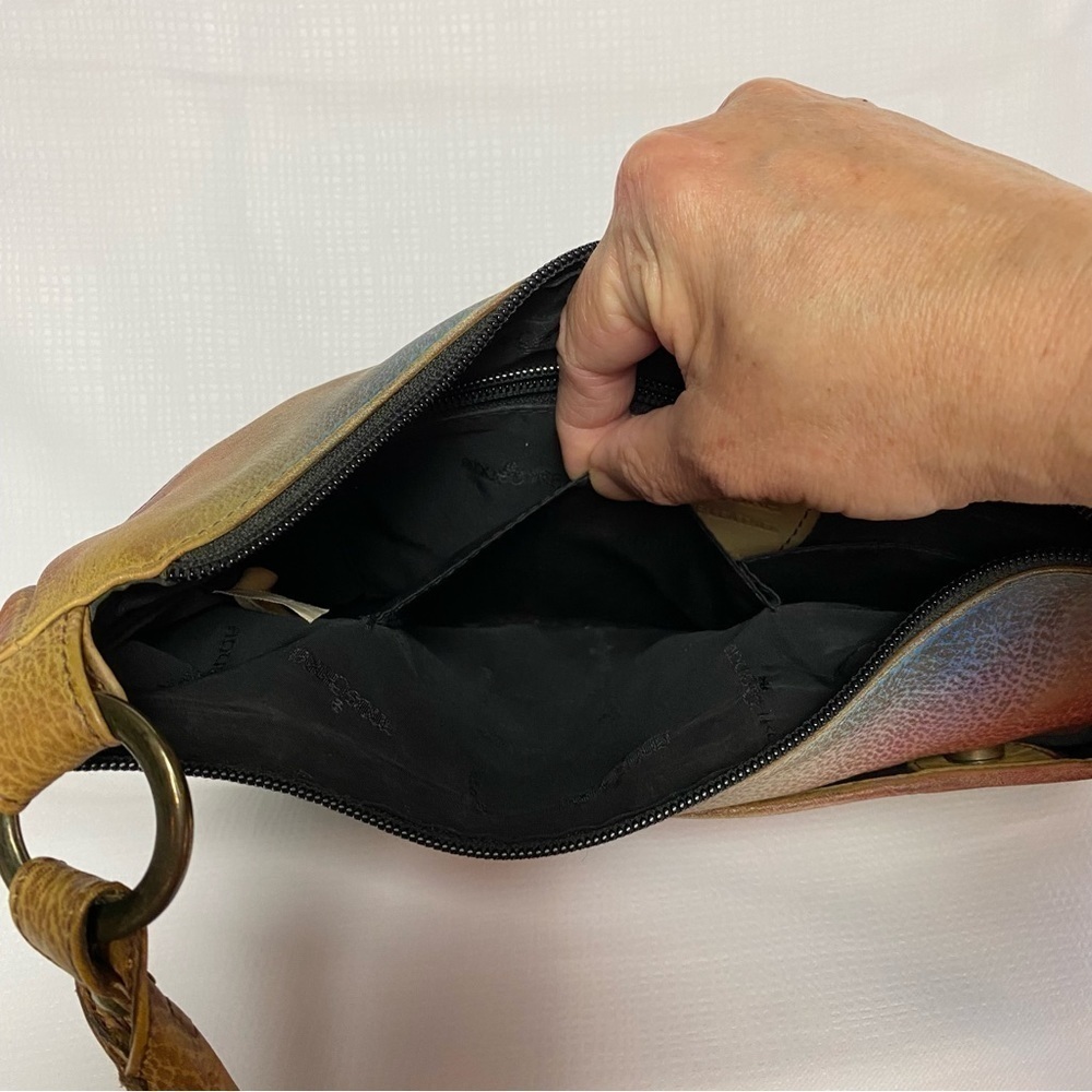 Anuschka Gorgeous Hand Painted Medium Zip Top Genuine Brown Leather Hobo Bag - Picture 5 of 15